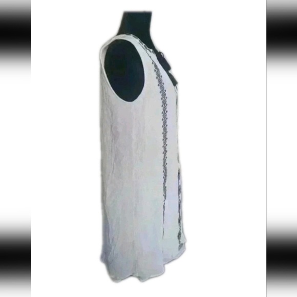 LOFT Women’s Black & White Embroidered Gauzy Boho Sleeveless Tunic Dress S - Picture 3 of 14